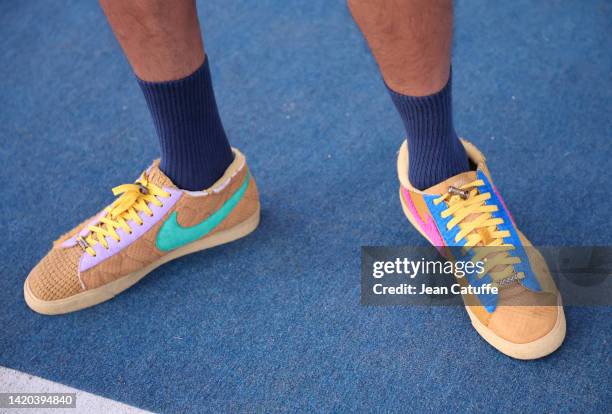 Illustration of Ben Simmons special Nike shoes while attending Serena Williams last match on Arthur Ashe stadium during Day 5 of the US Open 2022,...