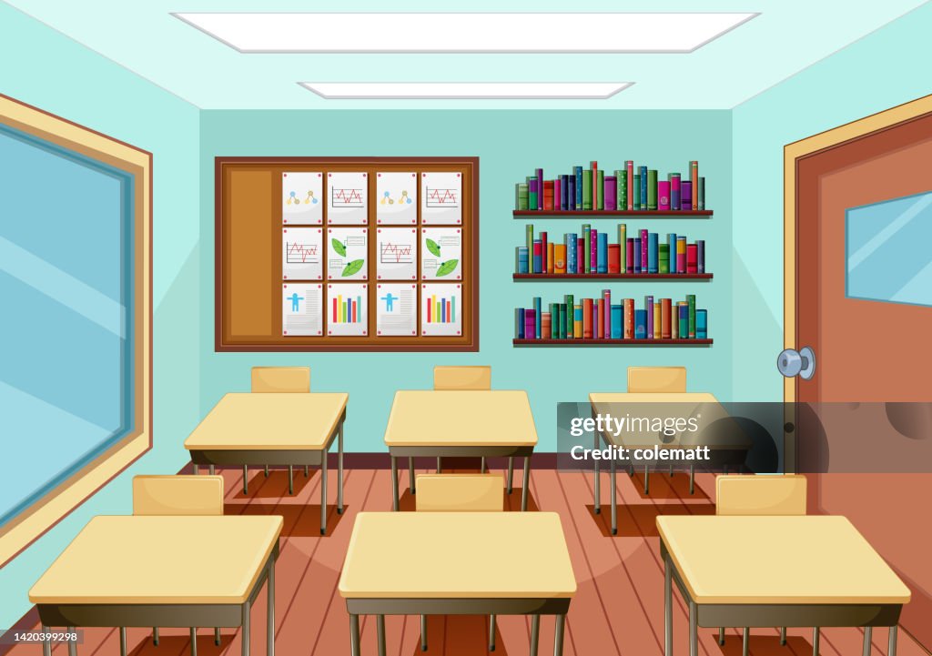 Classroom Interior Design With Furniture And Decoration High-Res Vector ...