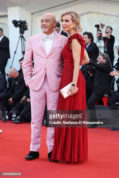 Mélita Toscan du Plantier and Christian Louboutin attend the "Bones And All" red carpet at the 79th Venice International Film Festival on September...