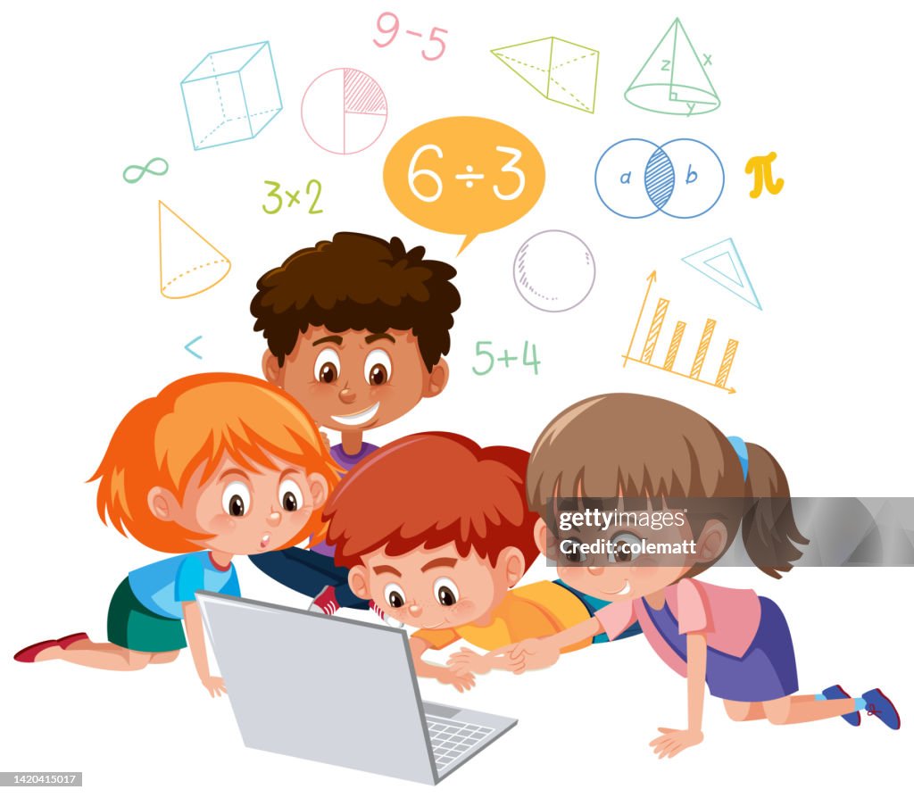 Learning Math Grapghic Student Learning Math Using Electronic Device High-Res Vector Graphic ...