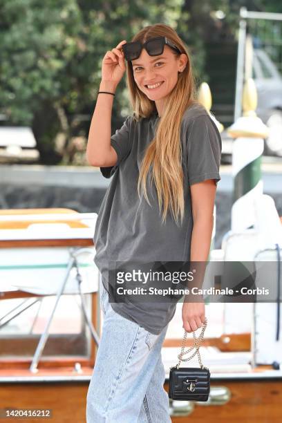 Fiammetta Cicogna is seen arriving at the Excelsior pier during the 79th Venice International Film Festival on September 03, 2022 in Venice, Italy.