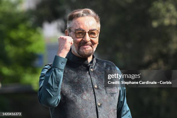 Kabir Bedi is seen arriving at the Excelsior pier during the 79th Venice International Film Festival on September 03, 2022 in Venice, Italy.