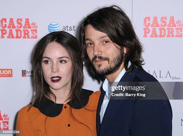 Actor Diego Luna and wife Camila Sodi attend the 'Casa de mi Padre' Los Angeles premiere at Grauman's Chinese Theatre on March 14, 2012 in Hollywood,...