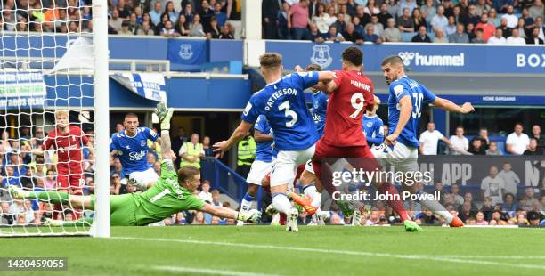 Roberto Firmino of Liverpool during the Premier League match between Everton FC and Liverpool FC at Goodison Park on September 03, 2022 in Liverpool,...