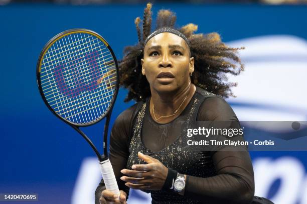 September 02: Serena Williams of the United States in action against Ajla Tomljanovic of Australia on Arthur Ashe Stadium in the Women's Singles...