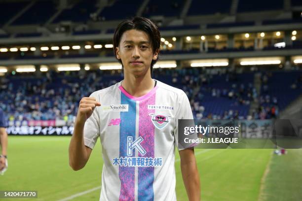 Jun NISHIKAWA of Sagan Tosu celebrates their victory after during the J.LEAGUE Meiji Yasuda J1 28th Sec. Match between Gamba Osaka and Sagan Tosu at...