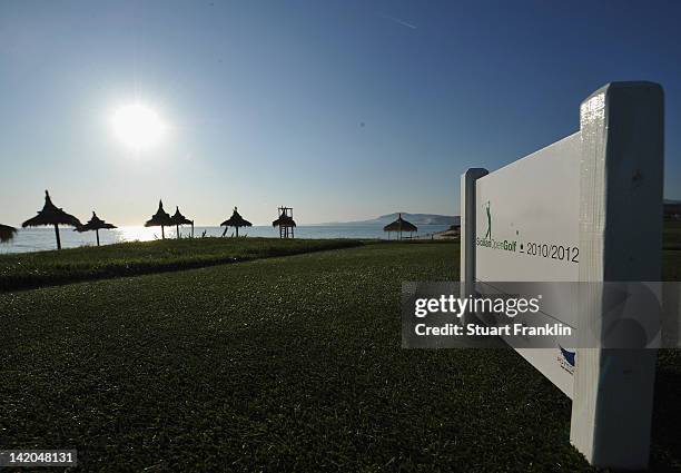 Tee marker prior to the start of the Sicilian Open at Verdura Golf and Spa Resort on March 28, 2012 in Sciacca, Italy.