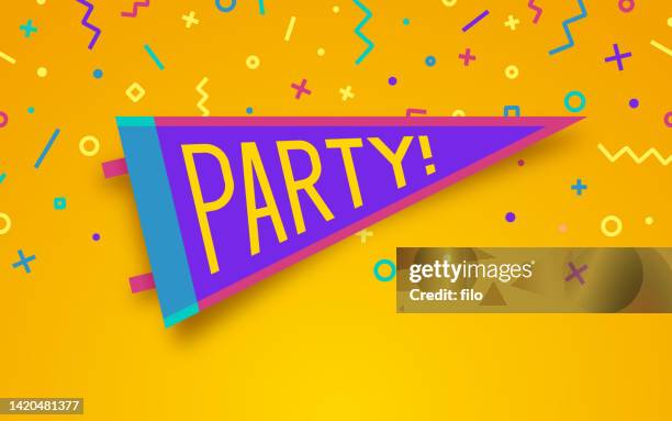 party celebration pennant flag confetti party background - retirement background stock illustrations