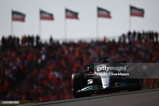 George Russell of Great Britain driving the Mercedes AMG Petronas F1 Team W13 on track during qualifying ahead of the F1 Grand Prix of The...