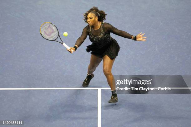 September 02: Serena Williams of the United States in action against Ajla Tomljanovic of Australia on Arthur Ashe Stadium in the Women's Singles...