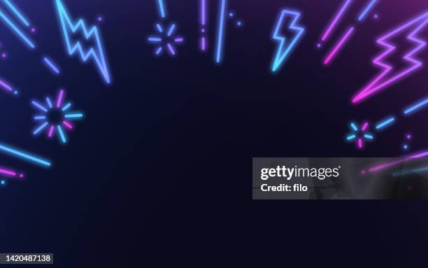 ilustrações de stock, clip art, desenhos animados e ícones de lightning bolt excitement blast abstract background - cor néon
