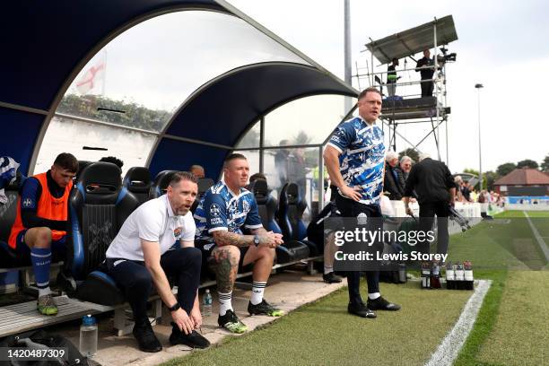 Andy Welsh, Manager of Bury AFC looks on from the dugout prior to the The Emirates FA Cup First Round Qualifying match between Bury AFC and North...