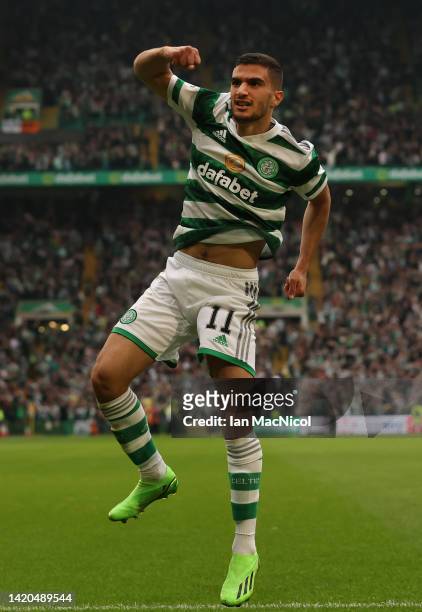 Liel Abada c elebrates scoring his sides third goal during the Cinch Scottish Premiership match between Celtic FC and Rangers FC at on September 03,...