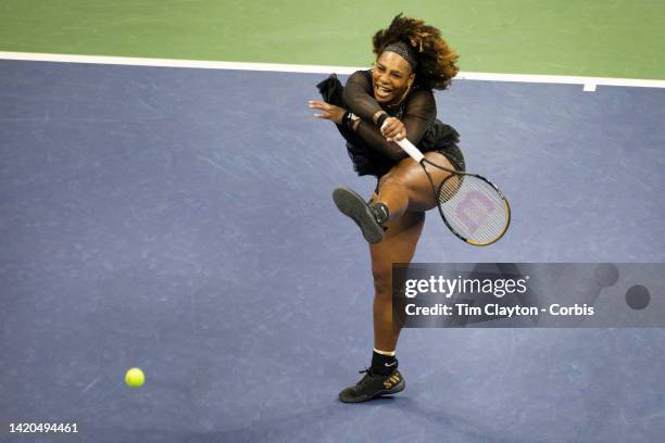 September 02: Serena Williams of the United States in action against Ajla Tomljanovic of Australia on Arthur Ashe Stadium in the Women's Singles...