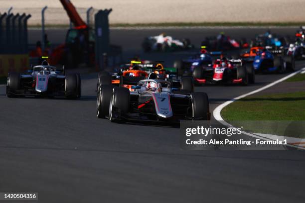 Marcus Armstrong of New Zealand and Hitech Grand Prix leads the field at the start during the Round 12:Zandvoort Sprint race of the Formula 2...