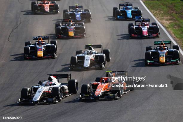 Marcus Armstrong of New Zealand and Hitech Grand Prix leads the field into turn one at the start during the Round 12:Zandvoort Sprint race of the...
