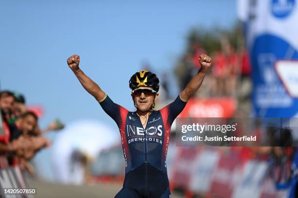 Richard Carapaz of Ecuador and Team INEOS Grenadiers celebrates at finish line as stage winner during the 77th Tour of Spain 2022, Stage 14 a 160,3km...