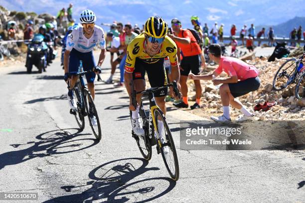 Primoz Roglic of Slovenia and Team Jumbo - Visma attacks during the 77th Tour of Spain 2022, Stage 14 a 160,3km stage from Montoro to Sierra de La...