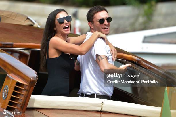 British actress and model Amy Jackson and british actor Ed Westwick at the 79 Venice International Film Festival 2022. Arrival at Lido. Venice ,...