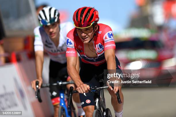 Juan Ayuso Pesquera of Spain and UAE Team Emirates - White Best Young Rider Jersey and Remco Evenepoel of Belgium and Team Quick-Step - Alpha Vinyl -...