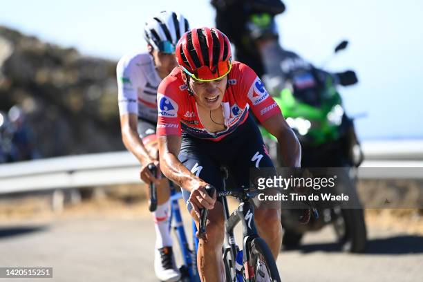 Remco Evenepoel of Belgium and Team Quick-Step - Alpha Vinyl - Red Leader Jersey competes during the 77th Tour of Spain 2022, Stage 14 a 160,3km...