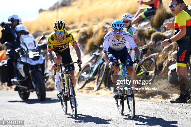 Primoz Roglic of Slovenia and Team Jumbo - Visma and Miguel Ángel López Moreno of Colombia and Team Astana – Qazaqstan attackduring the 77th Tour of...