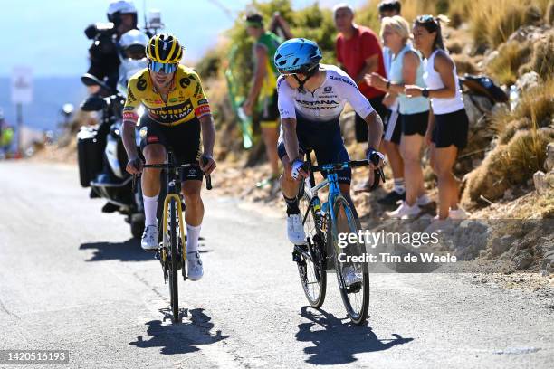 Primoz Roglic of Slovenia and Team Jumbo - Visma and Miguel Ángel López Moreno of Colombia and Team Astana – Qazaqstan attackduring the 77th Tour of...