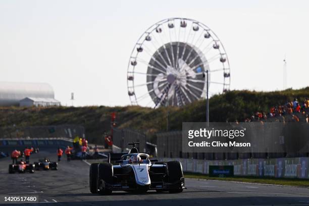 Race winner Marcus Armstrong of New Zealand and Hitech Grand Prix pulls into parc ferme during the Round 12:Zandvoort Sprint race of the Formula 2...