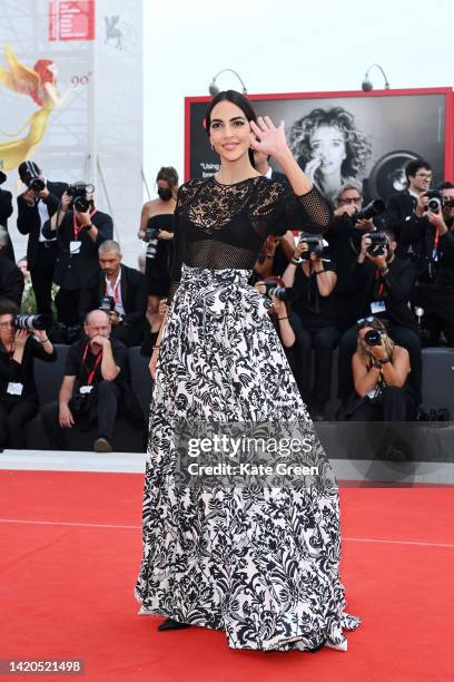 Festival hostess Rocio Munoz Morales attends the "Argentina, 1985" red carpet at the 79th Venice International Film Festival on September 03, 2022 in...