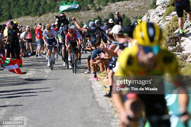 Carlos Rodriguez Cano of Spain and Team INEOS Grenadiers, Remco Evenepoel of Belgium and Team Quick-Step - Alpha Vinyl - Red Leader Jersey and Primoz...