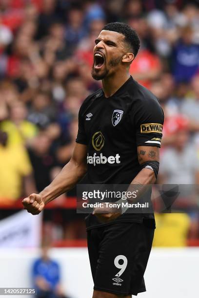 Dominic Solanke of AFC Bournemouth celebrates after scoring their team's second goal during the Premier League match between Nottingham Forest and...