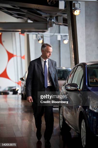 Xavier Peugeot, product director for the Peugeot SA brand, is seen during a television interview at the company's headquarters in Paris, France, on...