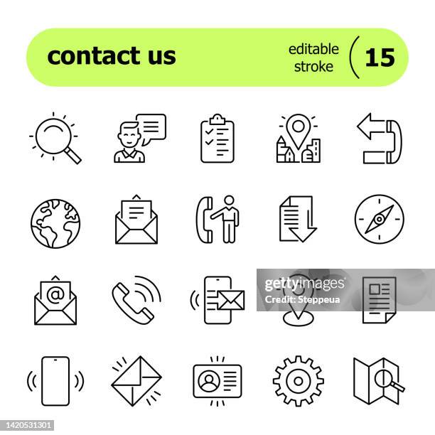 stockillustraties, clipart, cartoons en iconen met contact us line icons - compass city