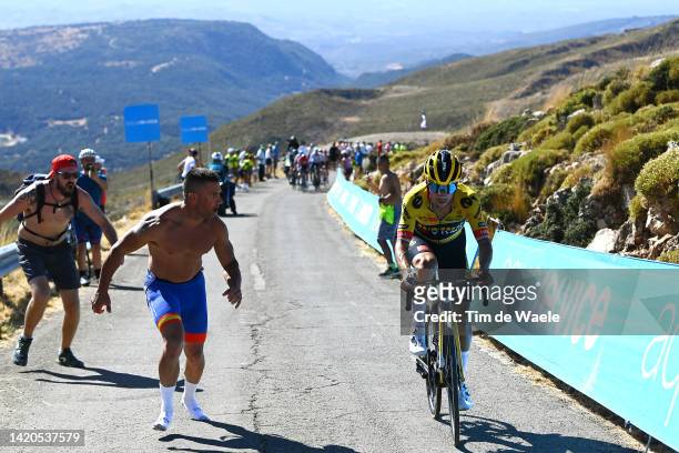 Primoz Roglic of Slovenia and Team Jumbo - Visma attacks during the 77th Tour of Spain 2022, Stage 14 a 160,3km stage from Montoro to Sierra de La...