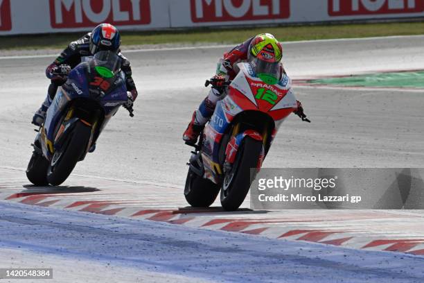 Matteo Ferrari of Italy and Felo Gresini MotoE leads the field during the MotoE race 1 during the MotoGP Of San Marino - Qualifying at Misano World...