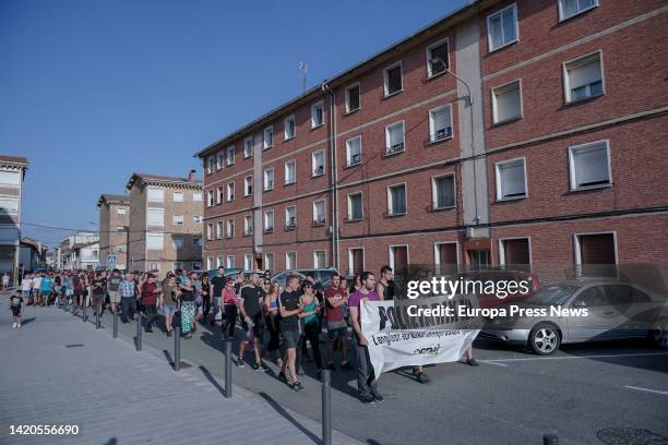 Several people demonstrate during the celebration of the 'Ospa Eguna', September 3 in Altsasu, Navarra, Spain. The Ospa Eguna, Day of Departure,...