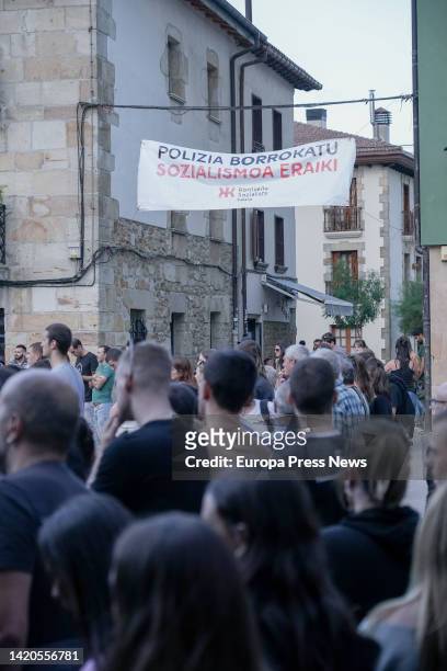 Several people demonstrate during the celebration of the 'Ospa Eguna', September 3 in Altsasu, Navarra, Spain. The Ospa Eguna, Day of Departure,...