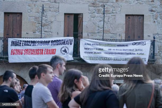 Several people demonstrate during the celebration of the 'Ospa Eguna', September 3 in Altsasu, Navarra, Spain. The Ospa Eguna, Day of Departure,...