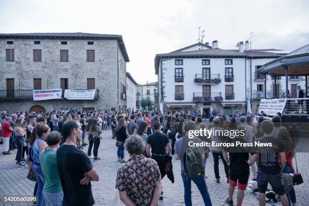 Several people demonstrate during the celebration of the 'Ospa Eguna', September 3 in Altsasu, Navarra, Spain. The Ospa Eguna, Day of Departure,...