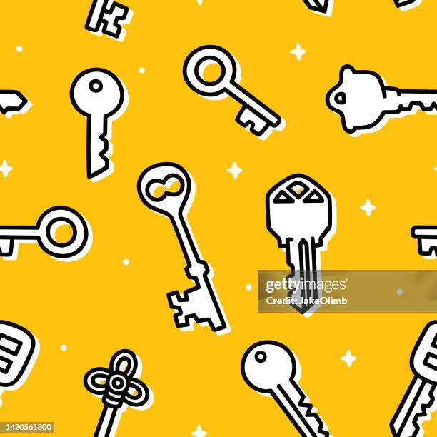 keys doodle pattern 1 - key ring stock illustrations