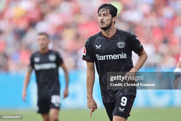 Sardar Azmoun of Leverkusen looks on during the Bundesliga match between Bayer 04 Leverkusen and Sport-Club Freiburg at BayArena on September 03,...