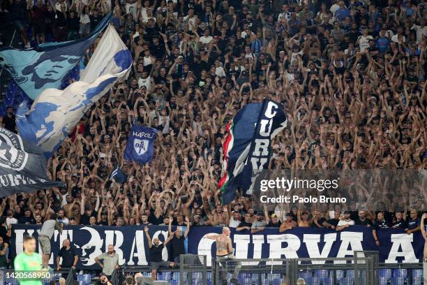 General view of fans of Napoli during the Serie A match between SS Lazio and SSC Napoli at Stadio Olimpico on September 03, 2022 in Rome, Italy.