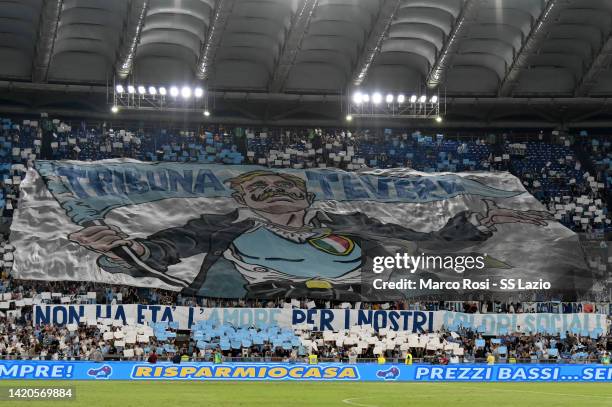 Lazio fans during the Serie A match between SS Lazio and SSC Napoli at Stadio Olimpico on September 03, 2022 in Rome, Italy.