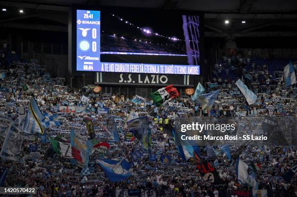 Lazio fans during the Serie A match between SS Lazio and SSC Napoli at Stadio Olimpico on September 03, 2022 in Rome, Italy.