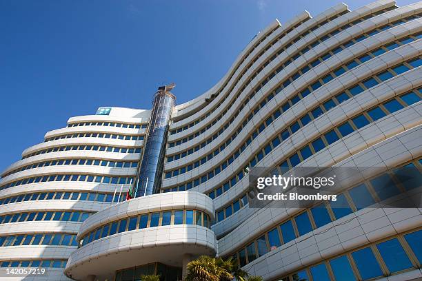 Portugal Telecom SGPS SA logo sits outside the headquarters of the company's mobile unit, Telecomunicacoes Moveis Nacionais SA , in Lisbon, Portugal,...