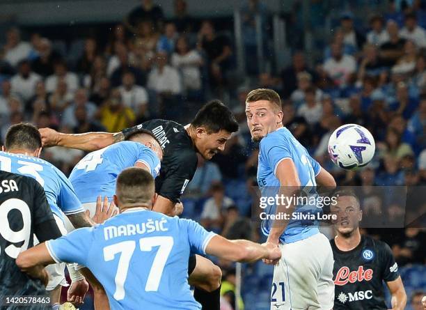 Kim Min-Jae of SSC Napoli celebrates after scoring goal 1-1 during the Serie A match between SS Lazio and SSC Napoli at Stadio Olimpico on September...