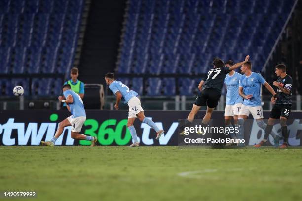 Khvicha Kvaratskhelia of Napoli scores their side's second goal during the Serie A match between SS Lazio and SSC Napoli at Stadio Olimpico on...