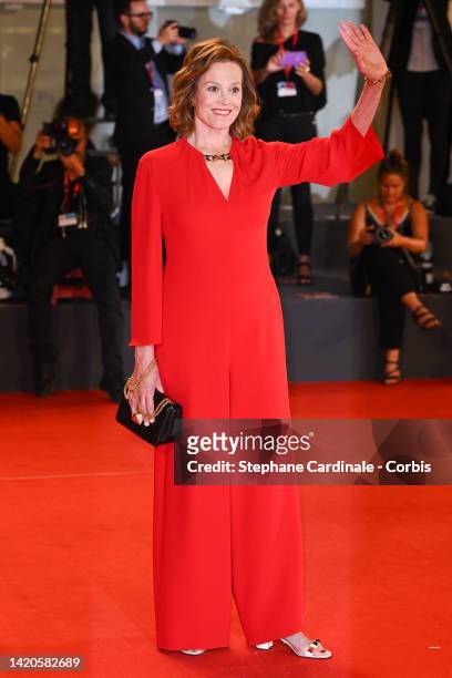 Sigourney Weaver attends the "Master Gardner" red carpet at the 79th Venice International Film Festival on September 03, 2022 in Venice, Italy.