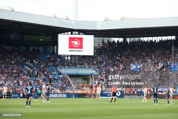 General view with the VAR logo on the main screen during the Bundesliga match between VfL Bochum 1848 and SV Werder Bremen at Vonovia Ruhrstadion on...
