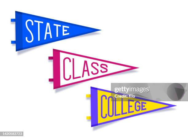 illustrazioni stock, clip art, cartoni animati e icone di tendenza di college school state class pennant flag banner elementi di design - pennant